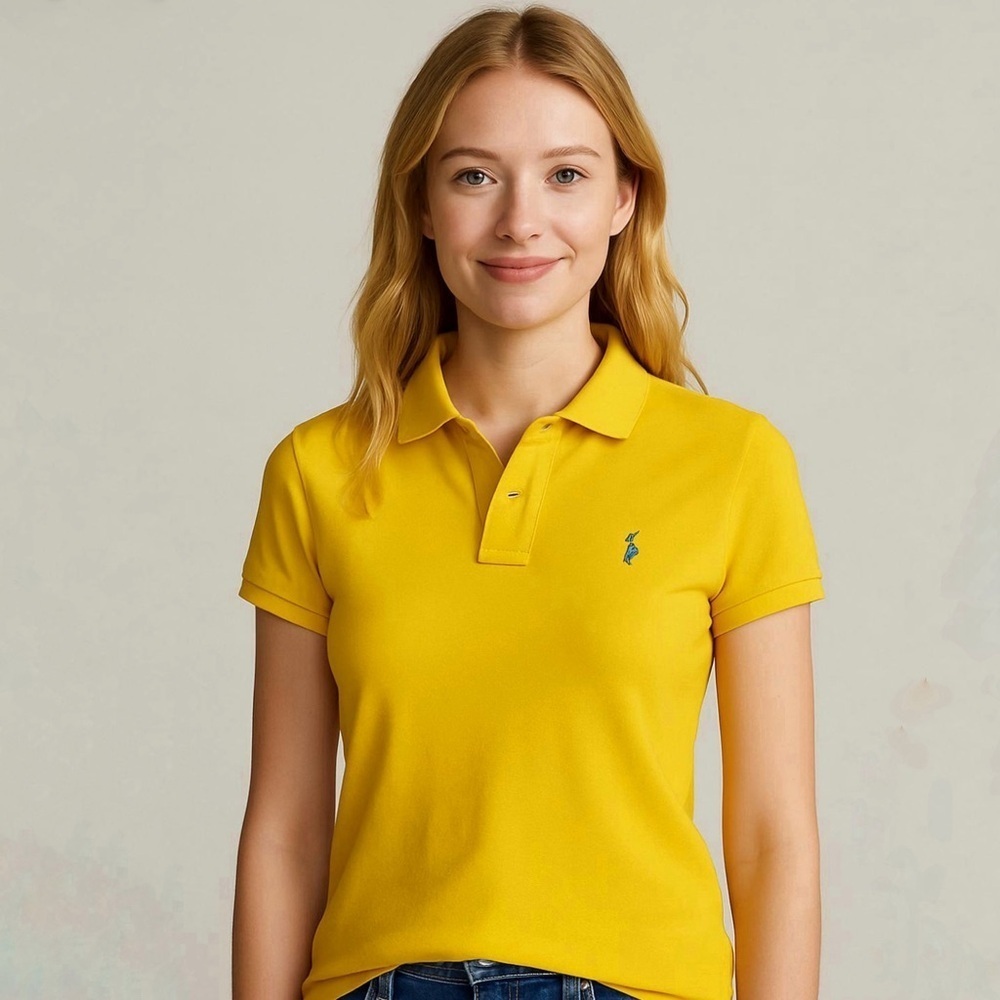 Polo Ralph Lauren Yellow Collared Logo Skinny Polo Short Sleeve T-Shirt - Sz S